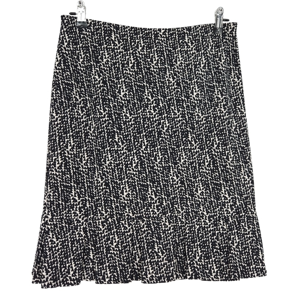 Ann Taylor Straight Skirt Black Print Pleated Ruffle Hem Side Zip Career 4